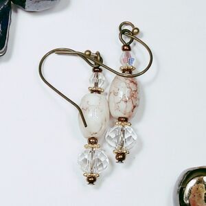 NEW Earrings soft white dangle earrings marble glass beaded earrings h 456#fs